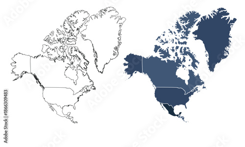 Detail North America Map Blue Outline 
