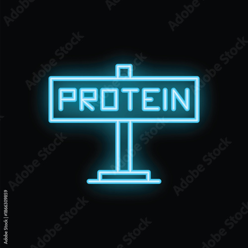 Blue neon sign showing the word protein on a black background