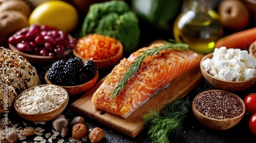 Food products representing the DASH diet which was created to help lower high blood pressure