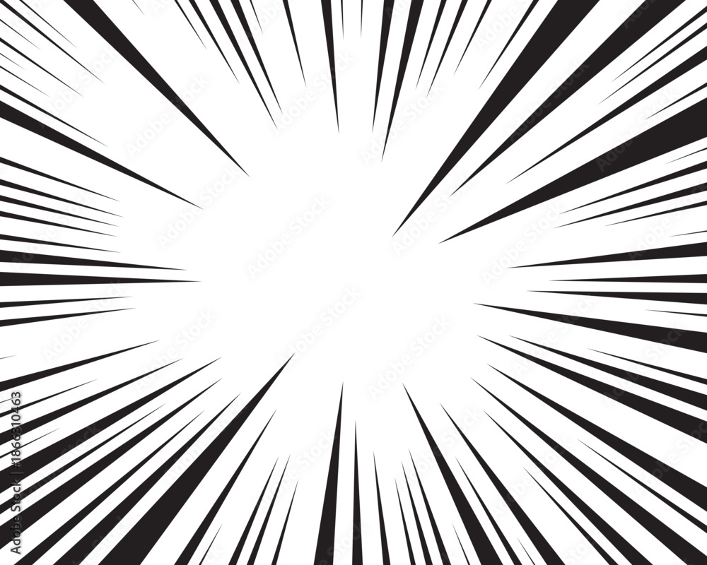 Obraz premium Abstract comic book transparent background. Manga action burst lines vector illustration. Black white action lines create energetic effect background.