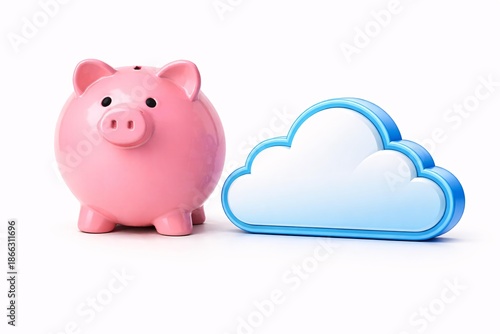 Piggy Bank and Cloud Icon Symbolizing Modern Financial Security and Savings