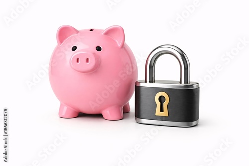 Secure Your Savings: Pink Piggy Bank and Padlock Symbolizing Financial Security