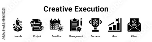 Creative Execution web banner icon vector illustration concept for education with icon of Launch, Project, Deadline, Management, Success.