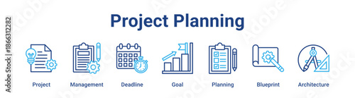 Project Planning web banner icon vector illustration concept for education with icon of Project, Management, Deadline, Goal, Planning.