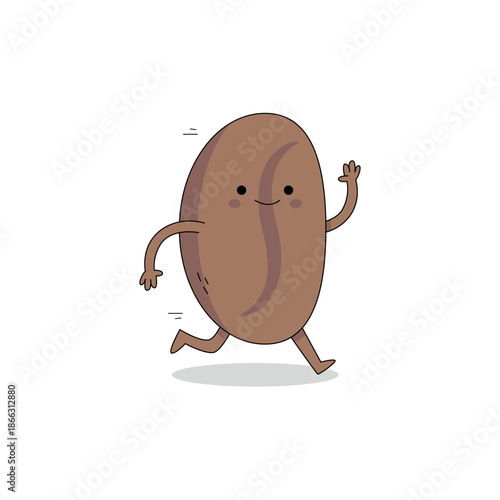 Cute coffee bean cartoon character running doodle