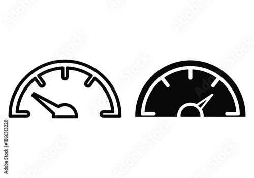 Speedometer icon and silhouette on a white background