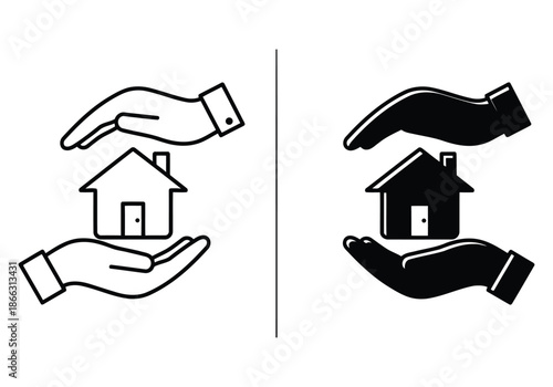 Hands gently holding and protecting a house