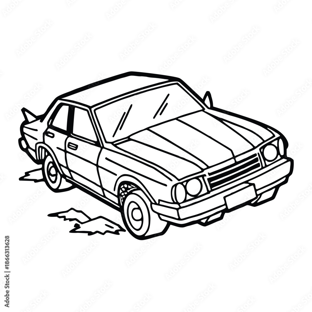Fototapeta premium Silhouette of crashed car isolated on a white background