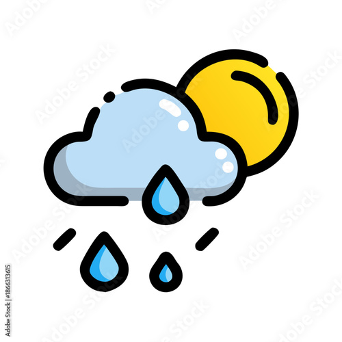 Cloud with rain drops and sun icon, weather concept