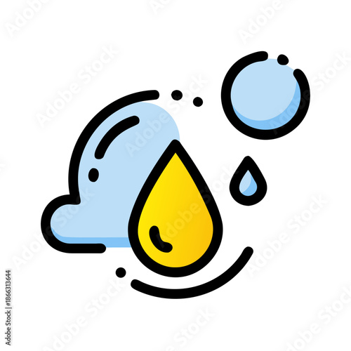 Cloud with yellow drop and sun icon, weather concept