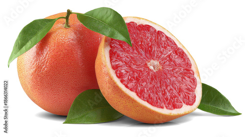 Organic grapefruit slices on white background