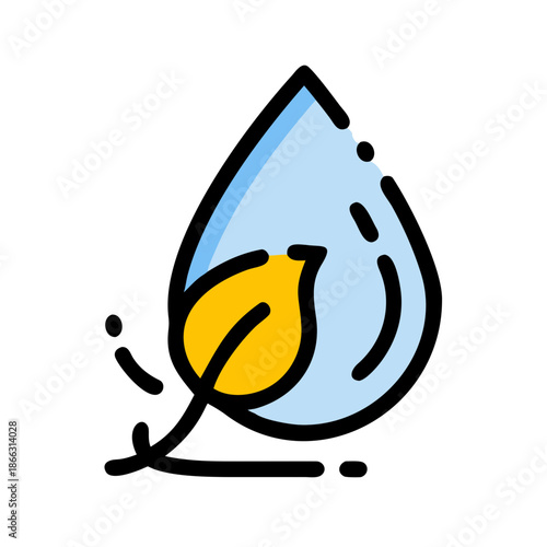 Water drop and yellow leaf, concept of purity