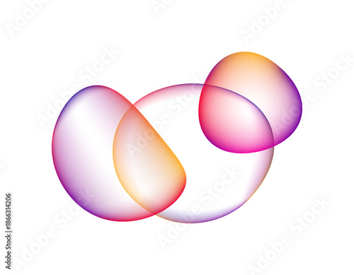 Modern abstract background with overlapping fluid gradient spheres. Vibrant translucent orange and purple circular shapes with soft shadows on white for minimalist web design and branding.