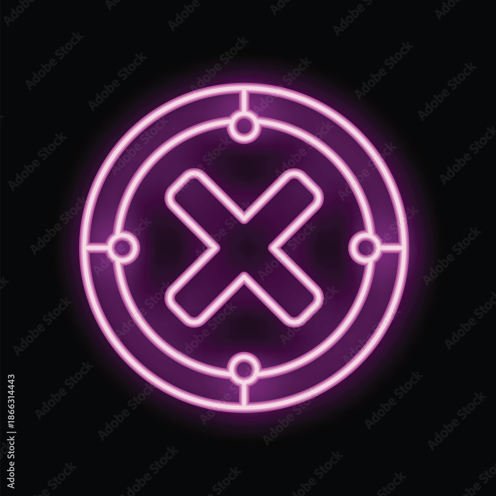 Obraz premium Neon pink cross sign is glowing on a black background