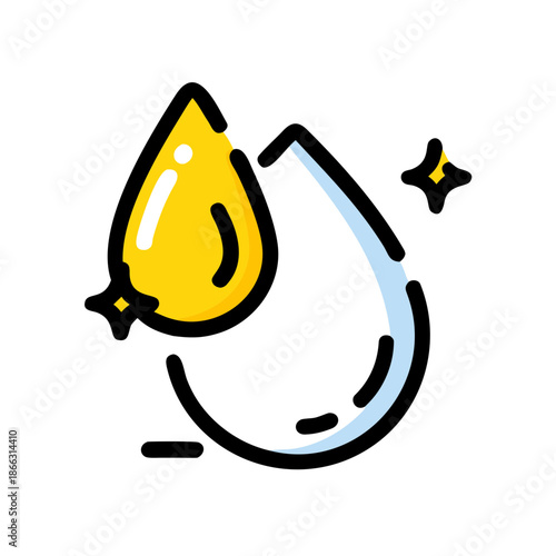 Yellow drop with blue liquid and sparkle effect