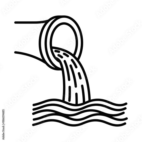 Wastewater discharge from sewer pipe, water pollution line icon