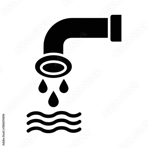 Water pipe drain flow vector glyph icon