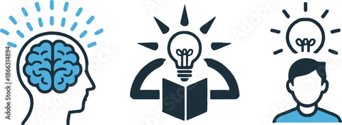education idea learning icons books brain lightbulb study vector art