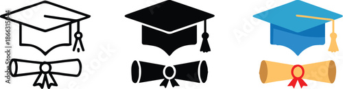 graduation cap and diploma education achievement symbol set