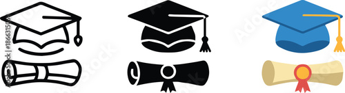 graduation cap and diploma colorful vector icon with tassel