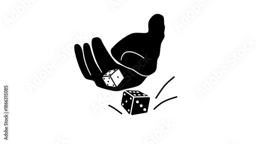Hand Rolling Dice symbol, black isolated silhouette