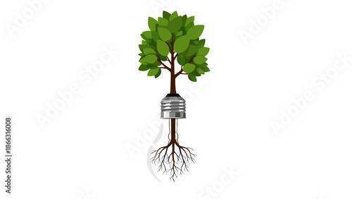 Green Energy Concept: Light Bulb with Tree Growing, Innovation and Ecology Symbolism, Sustainability, Isolated on transparent background. Vector Illustration.