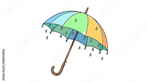 Colorful Cartoon Umbrella with Raindrops Vector Graphic, Cheerful Protection from Weather, Isolated on transparent background, Weather Forecast Icon
