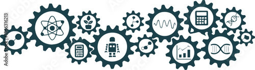 robot gears with science technology icons interdisciplinary vector