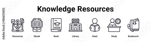 Knowledge Resources web banner icon vector illustration concept for education with icon of Resources, Ebook, Book, Library, Read.