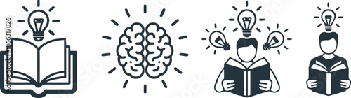 education idea learning study books brain hands head lightbulb vector