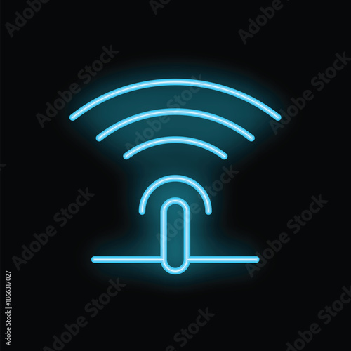 Neon wifi icon emitting a signal, representing wireless internet connection