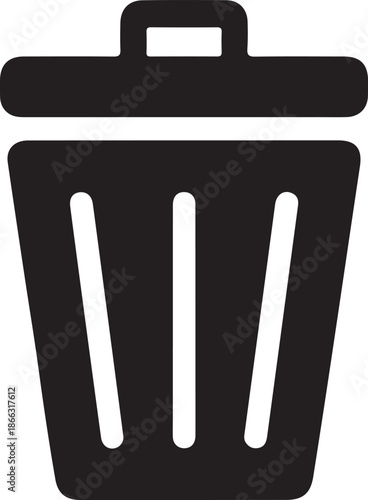 Simple black and white illustration of a closed trash can or waste bin