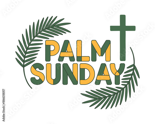 Palm sunday celebration with cross and palm leaves
