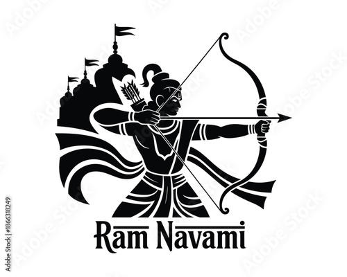Hindu deity rama celebrating ram navami with bow and arrow