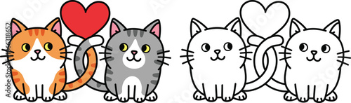 Cute Cartoon Cats with a Heart Adorable Feline Couple for Love Friendship and Valentines Day Designs