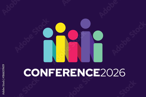 Simple Flat Colorful People Figures Conference Logo Template for Your Event, Conference, or Consultant. Modern Colorful Logo Template Ready For Use.Diversity Initial Logo