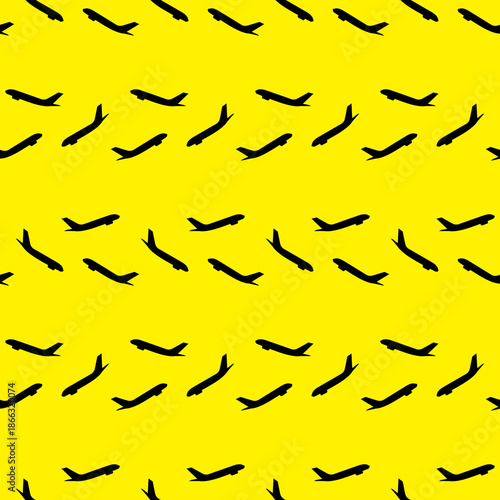 seamless black airplane pattern for the yellow background. travel agency banner design