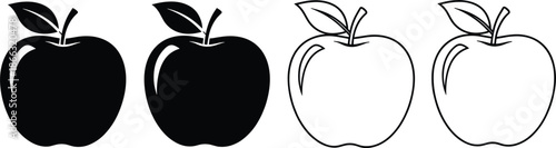 Apple Icon Set with Solid and Outline Styles Flat Vector Illustration for Food Symbols, UI Design, Infographics, and Minimal Graphic Projects