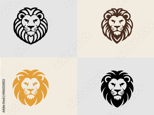 Lion Head Logo Set  Minimal, Modern Mascot and Emblem Vector
