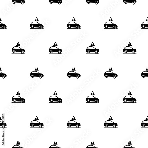 Pothole warning with a car seamless pattern isolated on white background
