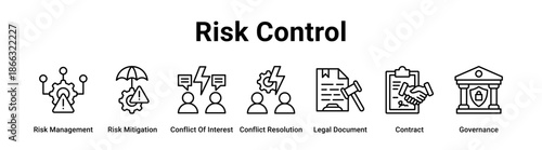 Risk Control web banner icon vector illustration concept for business with icon of Risk Management, Risk Mitigation, Conflict Of Interest, Conflict Resolution, Legal Document.