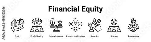 Financial Equity web banner icon vector illustration concept for business with icon of Equity, Profit Sharing, Salary Increase, Resource Allocation, Selection.