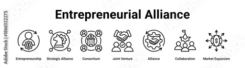 Entrepreneurial Alliance web banner icon vector illustration concept for business with icon of Entrepreneurship, Strategic Alliance, Consortium, Joint Venture, Alliance, Collaboration.