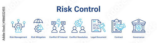 Risk Control web banner icon vector illustration concept for business with icon of Risk Management, Risk Mitigation, Conflict Of Interest, Conflict Resolution, Legal Document.