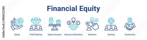 Financial Equity web banner icon vector illustration concept for business with icon of Equity, Profit Sharing, Salary Increase, Resource Allocation, Selection.