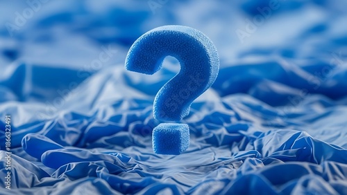 Blue question mark on crumpled paper background symbolizing confusion