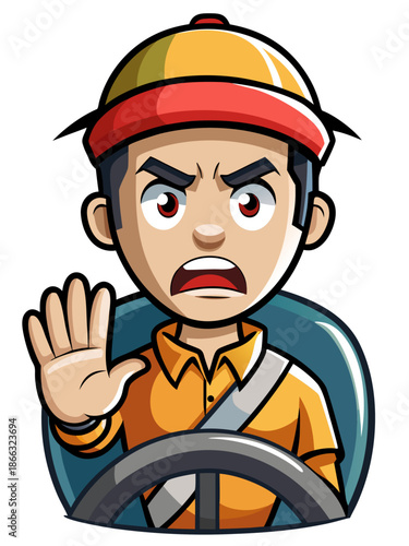 Angry driver gesturing aggressively while driving with angry expression, best for sticker and any design needs