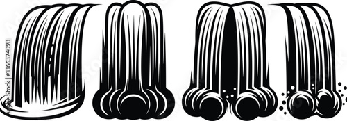 Abstract black liquid waterfall shapes vector illustration, flowing ink and paint drip forms, organic fluid streams, bold monochrome graphic elements for modern design