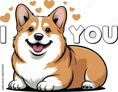 Cute corgi dog saying I love you with hearts cartoon illustration joyful pet animal character design for valentines day greeting cards romantic social media posts and playful graphic design projects a