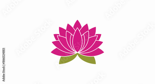Vibrant Pink Lotus Flower Blossom with Green Leaves.